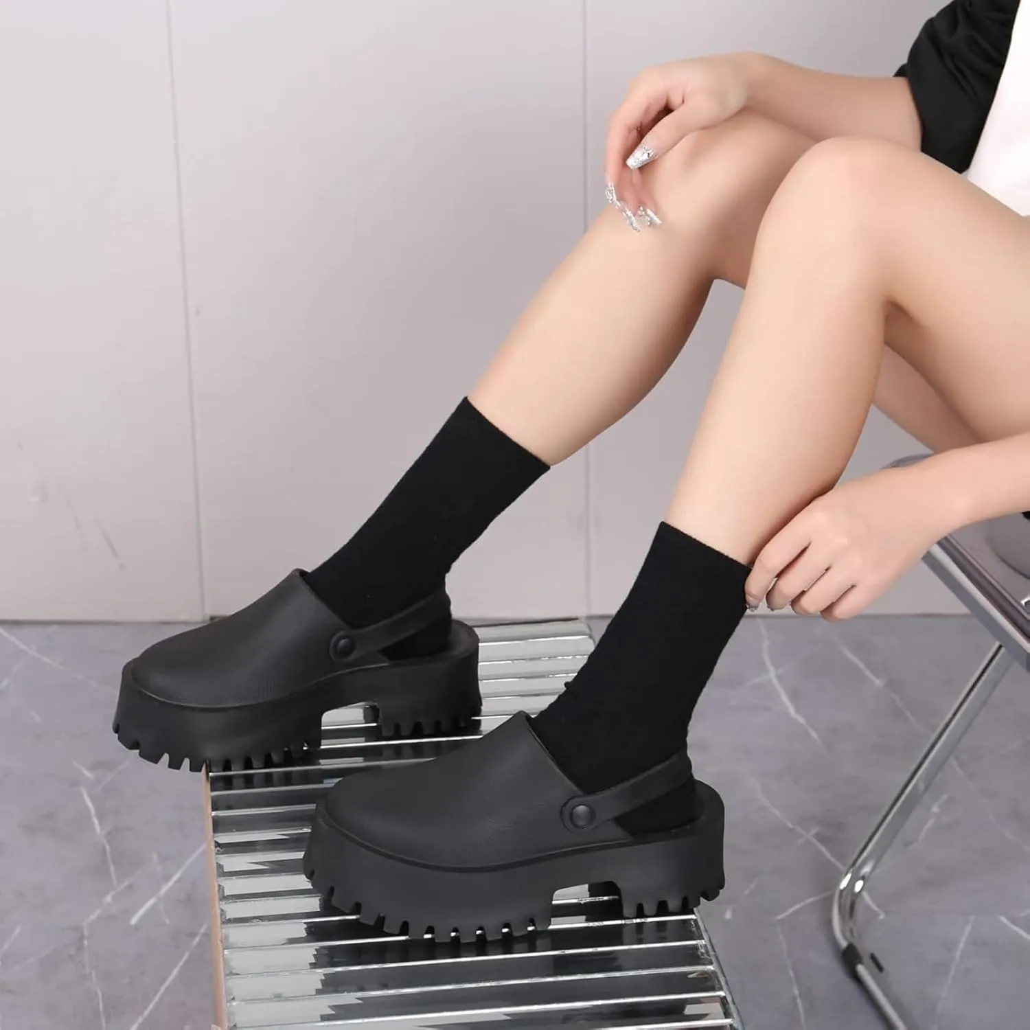 SANIOOOI Women's Platform Mules Colgs,Slip on Wedge Thick Sole Colg Slippers Cute Fashion Vacation Heeled Flatform Sandals Water Beach Comfort Soft Shoe