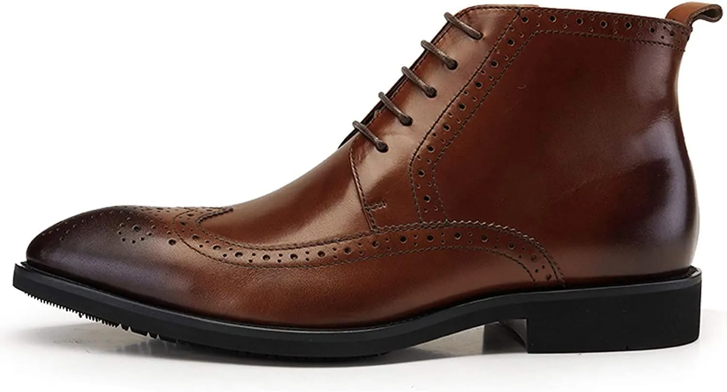 Santimon Men's Brogue Dress Boots Pointed Toe Lace up Ankle Boots Black Oxford Boots