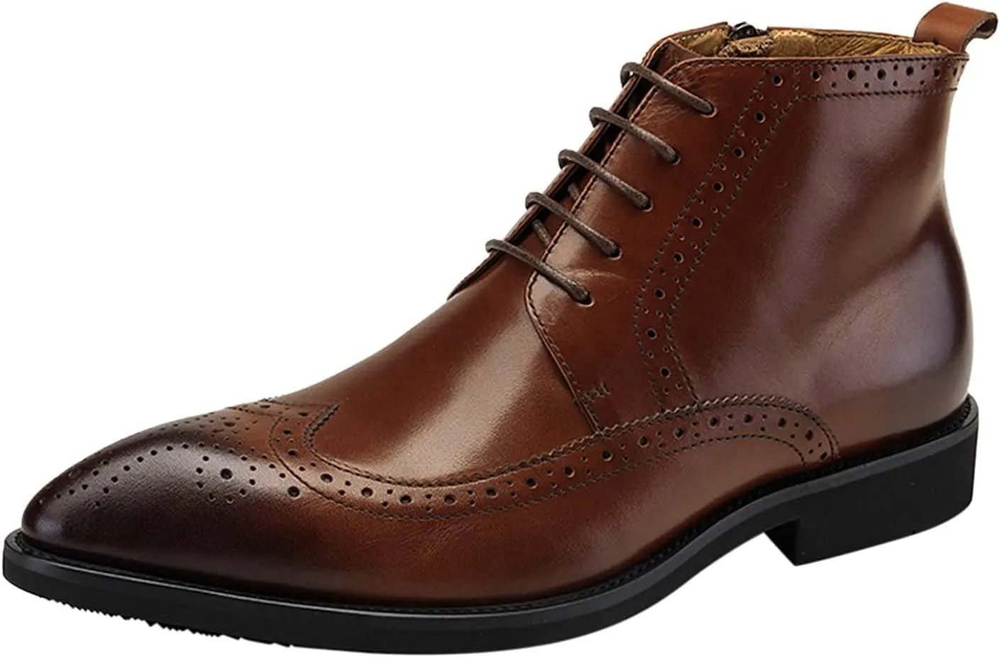 Santimon Men's Brogue Dress Boots Pointed Toe Lace up Ankle Boots Black Oxford Boots