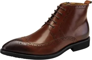 Santimon Men's Brogue Dress Boots Pointed Toe Lace up Ankle Boots Black Oxford Boots