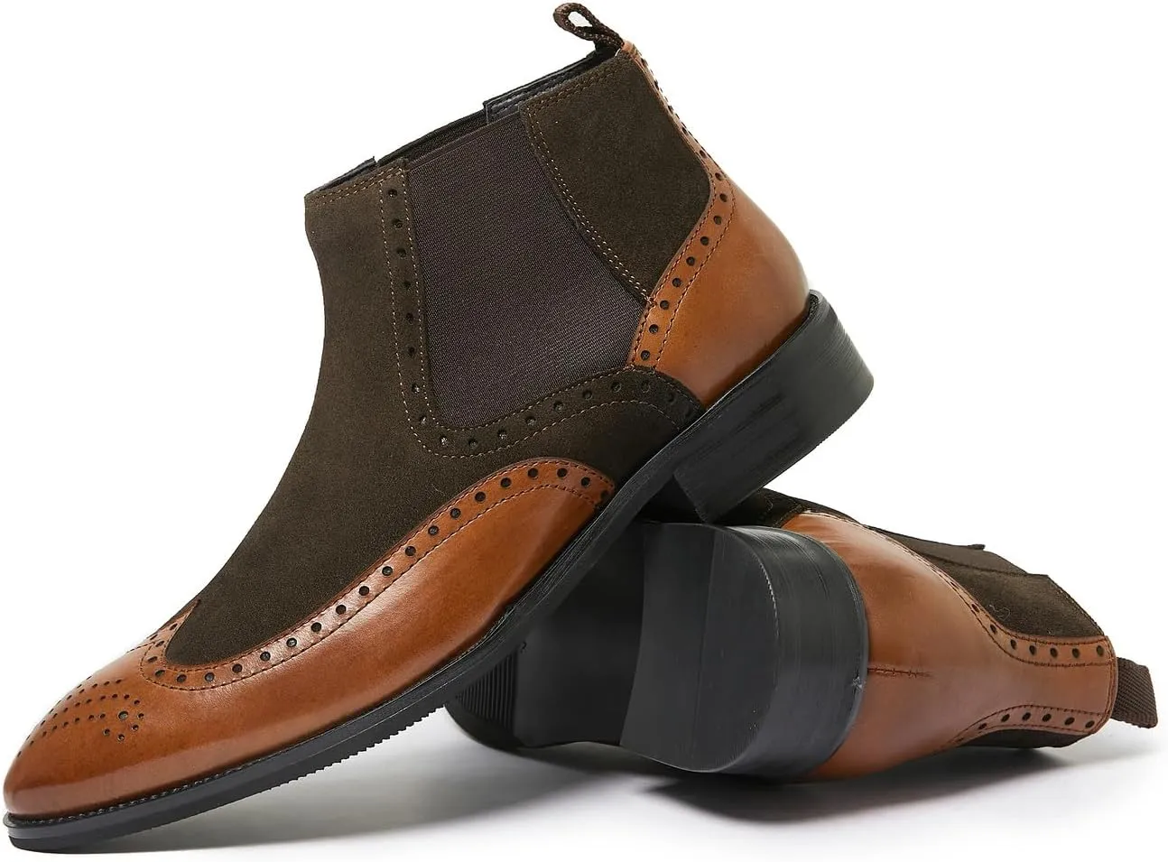 Santimon Mens Chelsea Dress Boots Leather Suede Wingtip Brogue Distinctive Slip on
