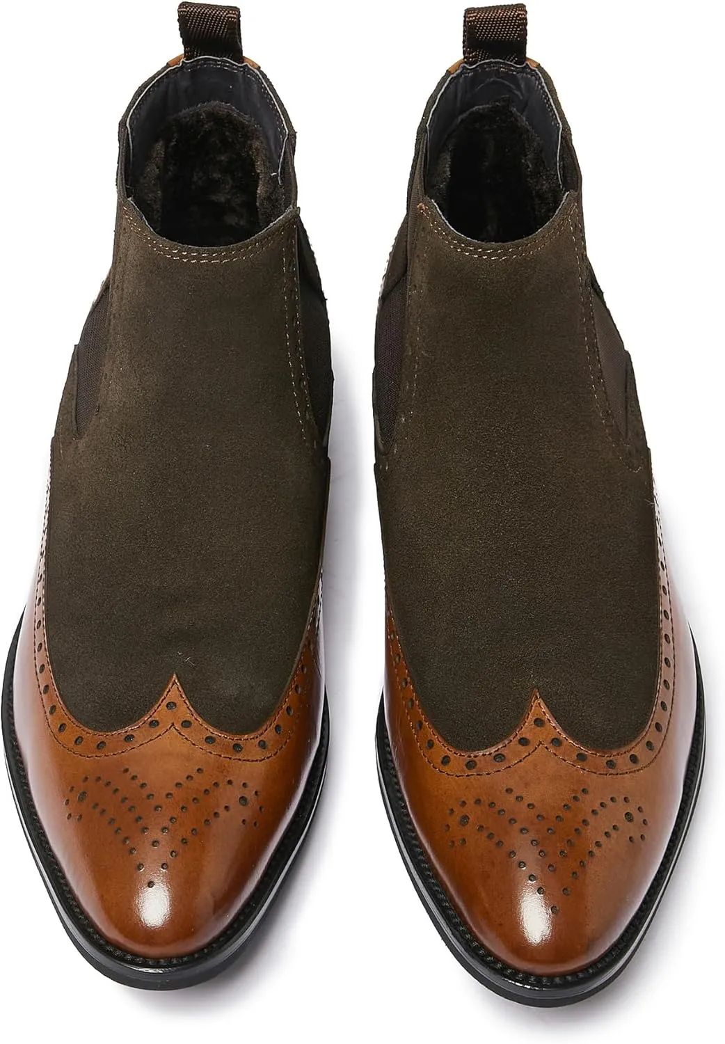 Santimon Mens Chelsea Dress Boots Leather Suede Wingtip Brogue Distinctive Slip on