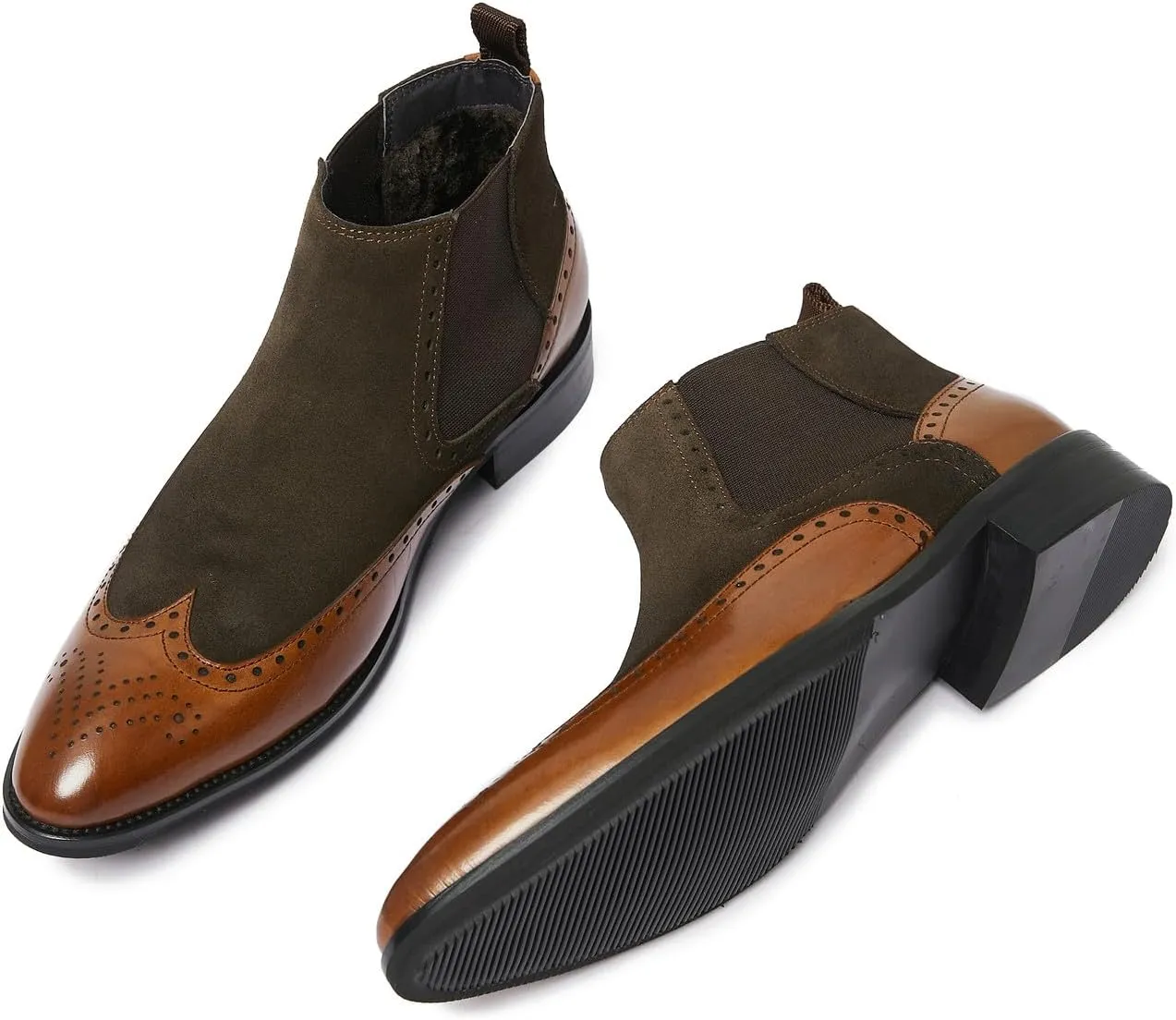 Santimon Mens Chelsea Dress Boots Leather Suede Wingtip Brogue Distinctive Slip on