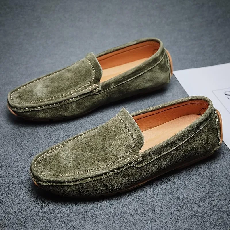 Santimon Mens Driving Penny Loafers Suede Moccasins Slip On Casual Dress Wide Boat Shoes