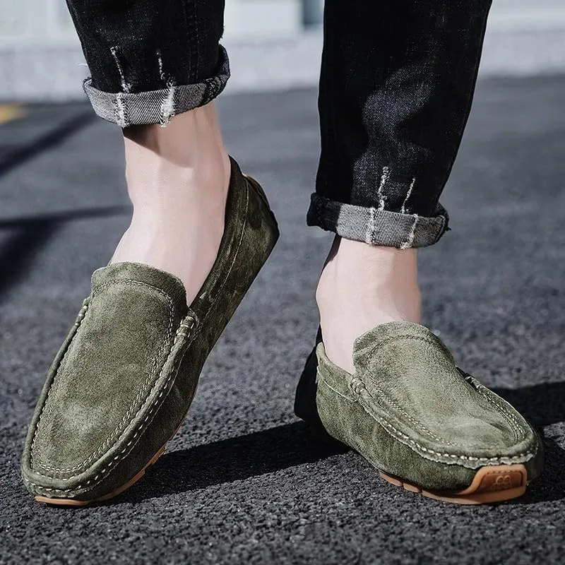 Santimon Mens Driving Penny Loafers Suede Moccasins Slip On Casual Dress Wide Boat Shoes