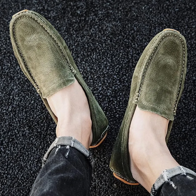 Santimon Mens Driving Penny Loafers Suede Moccasins Slip On Casual Dress Wide Boat Shoes