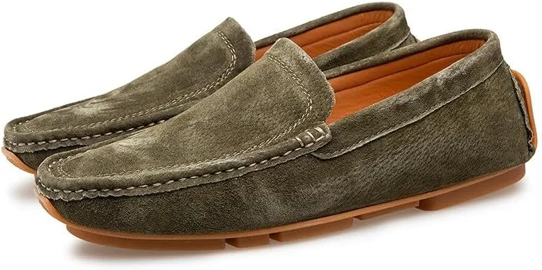Santimon Mens Driving Penny Loafers Suede Moccasins Slip On Casual Dress Wide Boat Shoes
