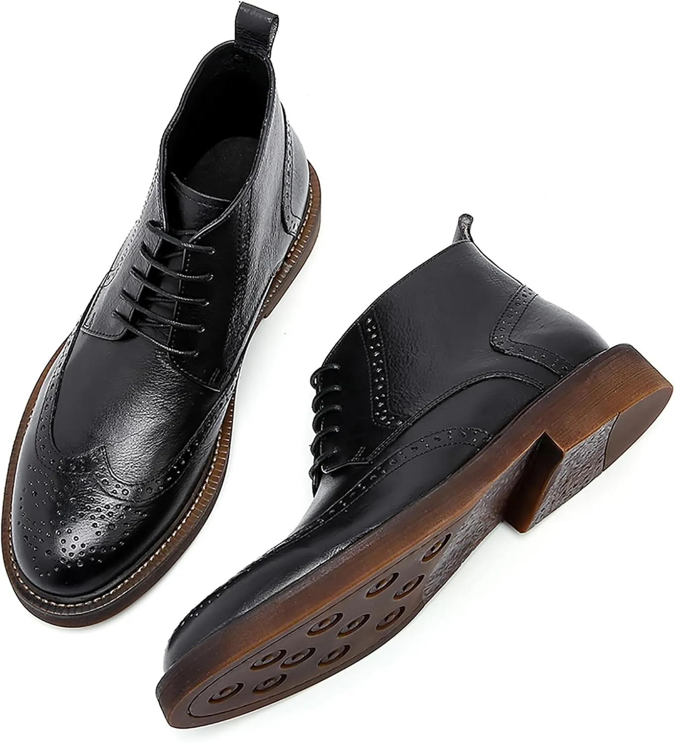 Santimon Men's Fashion Genuine Leather Brogues Oxford Boots Dress Formal Ankle Chelsea Boot
