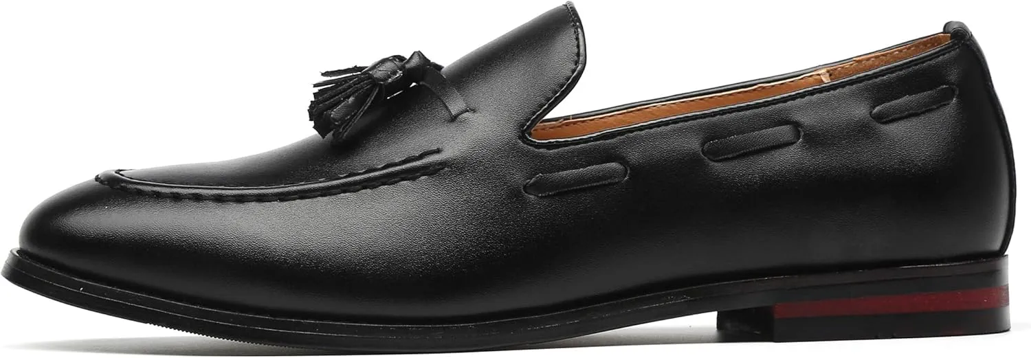 Santimon Mens Fashion Loafers Leather Casual Tassel Slip on Driving Flats Dress Shoes Black Brown