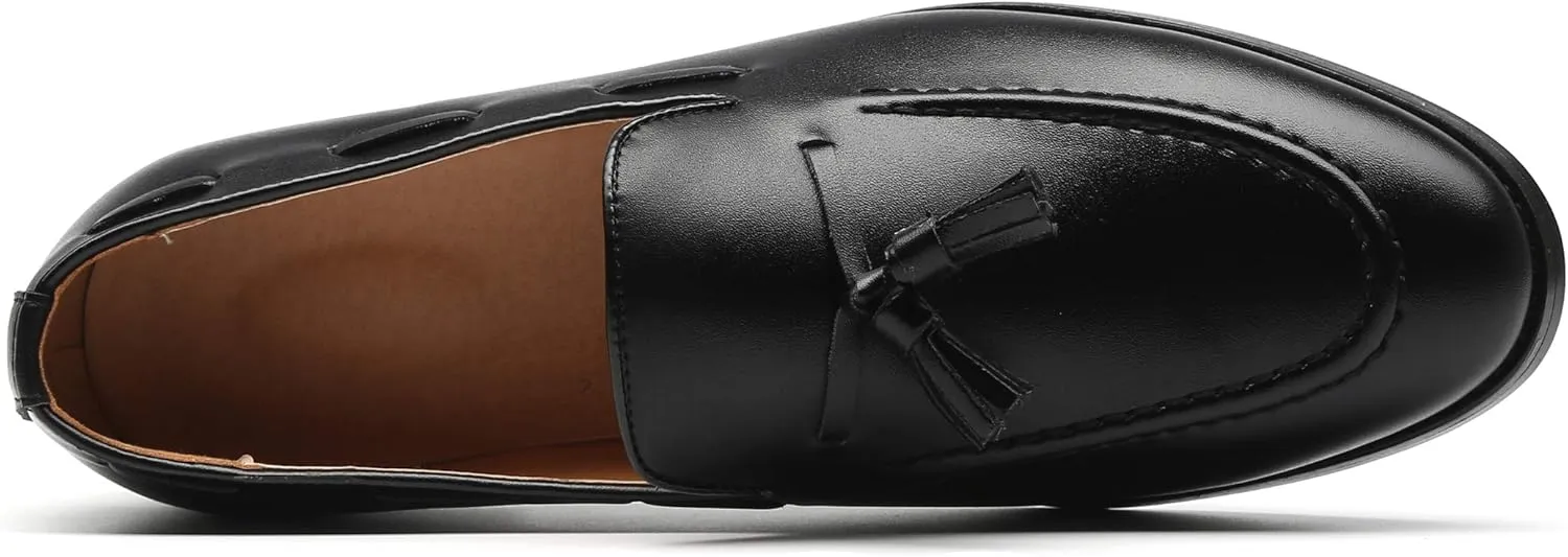 Santimon Mens Fashion Loafers Leather Casual Tassel Slip on Driving Flats Dress Shoes Black Brown