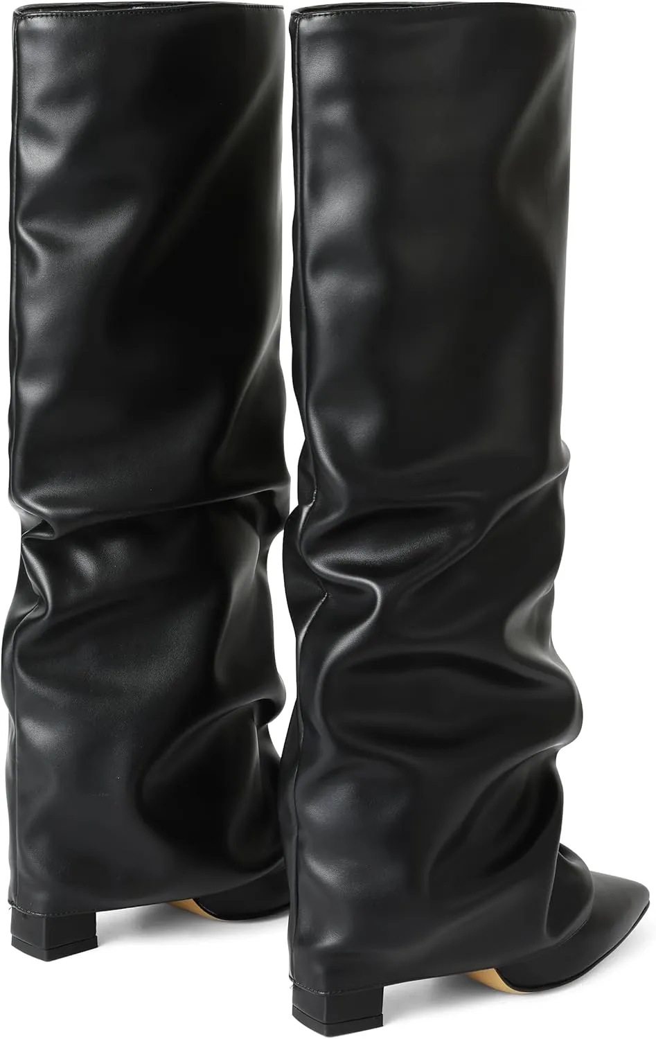 SaraIris Women's Knee High Boots Slouchy Black Fold Over Pointed Toe Chunky High Heeled Shark Boots for Women