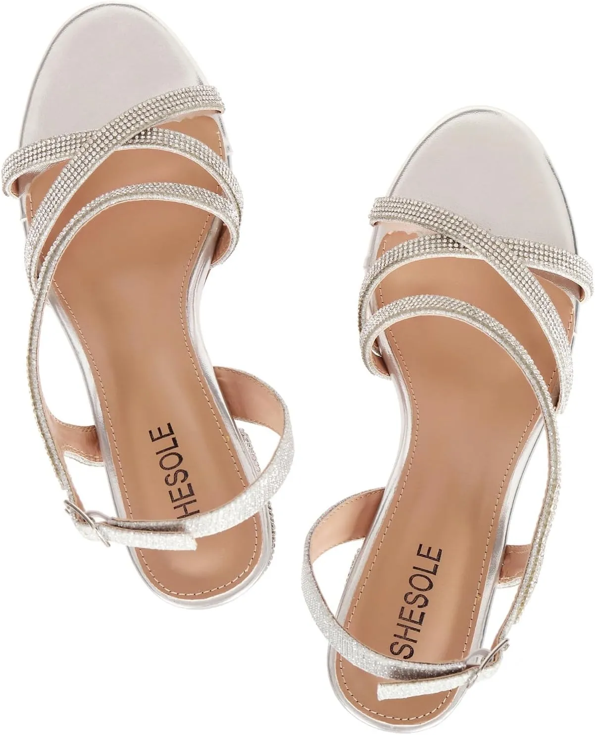 SheSole Women's Strappy Low Chunky Block Heels Sandals Open Toe Sparkly Rhinestone Wedding Prom Formal Evening Shoes