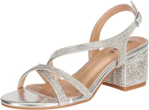SheSole Women's Strappy Low Chunky Block Heels Sandals Open Toe Sparkly Rhinestone Wedding Prom Formal Evening Shoes