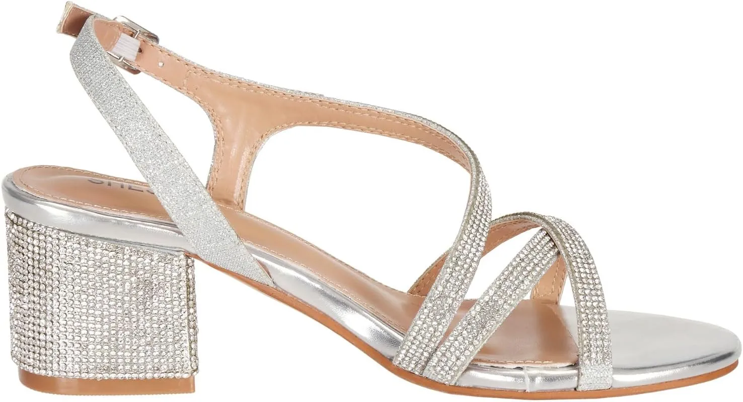 SheSole Women's Strappy Low Chunky Block Heels Sandals Open Toe Sparkly Rhinestone Wedding Prom Formal Evening Shoes