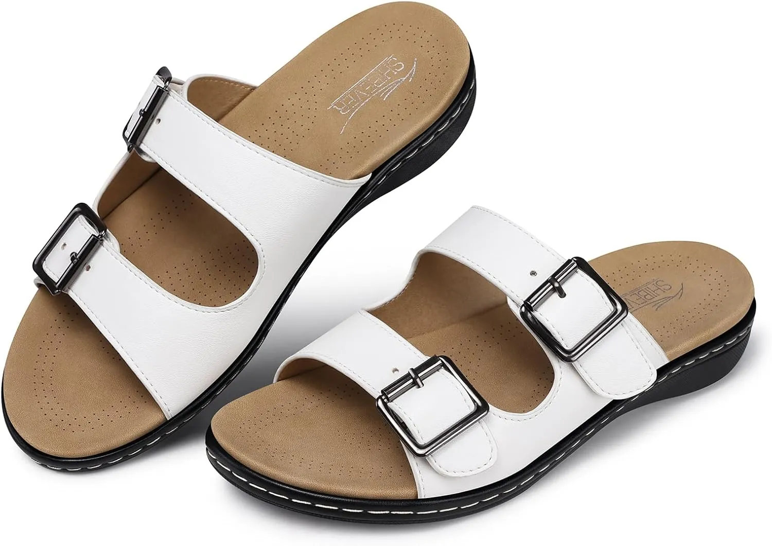 SHIBEVER Flat Sandals Women Dressy: Non Slip, Arch Support, Orthopedic, Plantar Fasciitis Comfortable Walking Sandal