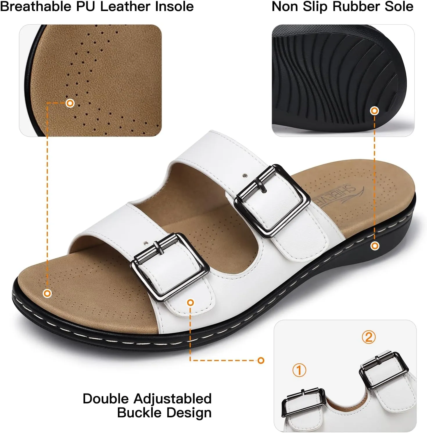 SHIBEVER Flat Sandals Women Dressy: Non Slip, Arch Support, Orthopedic, Plantar Fasciitis Comfortable Walking Sandal