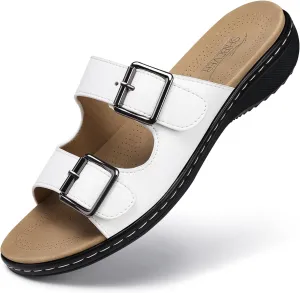 SHIBEVER Flat Sandals Women Dressy: Non Slip, Arch Support, Orthopedic, Plantar Fasciitis Comfortable Walking Sandal