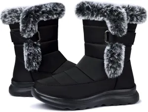 SHIBEVER Waterproof Winter Boots for Women: Snow Mid Calf Fur Lined Warm Women Boot Outdoor Resistant Booties