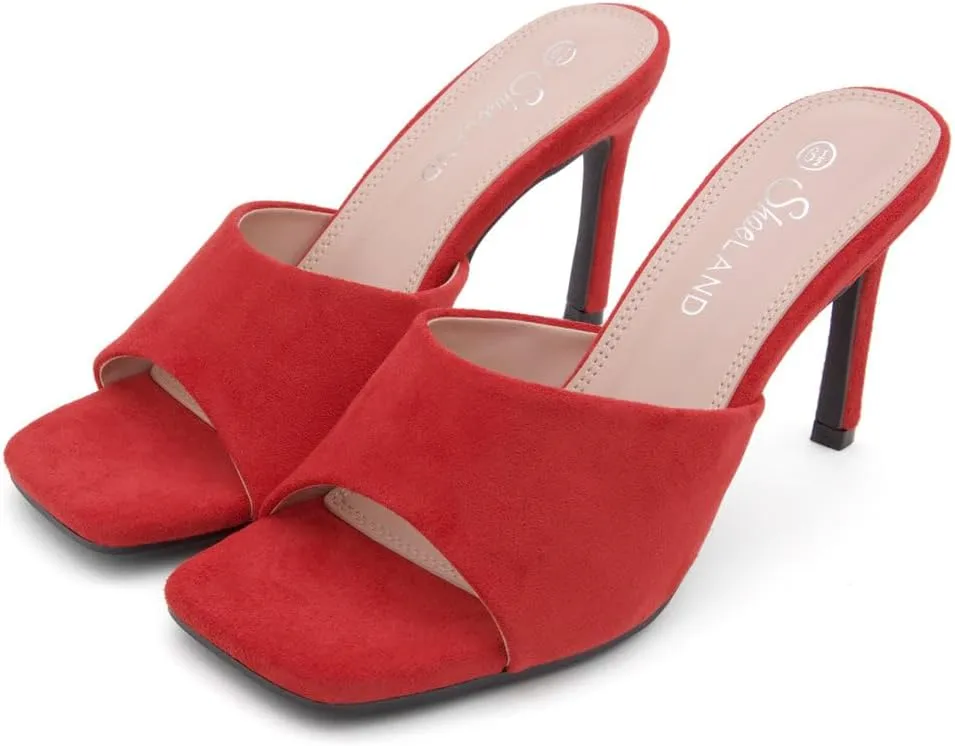 Shoe Land Melrose Women's High Heels Stiletto Heeled Slides, Square Open Toe One Band Slip-On Heeled Mules – Dressy Clear Heeled Sandals for Prom Party Wedding and Vacation