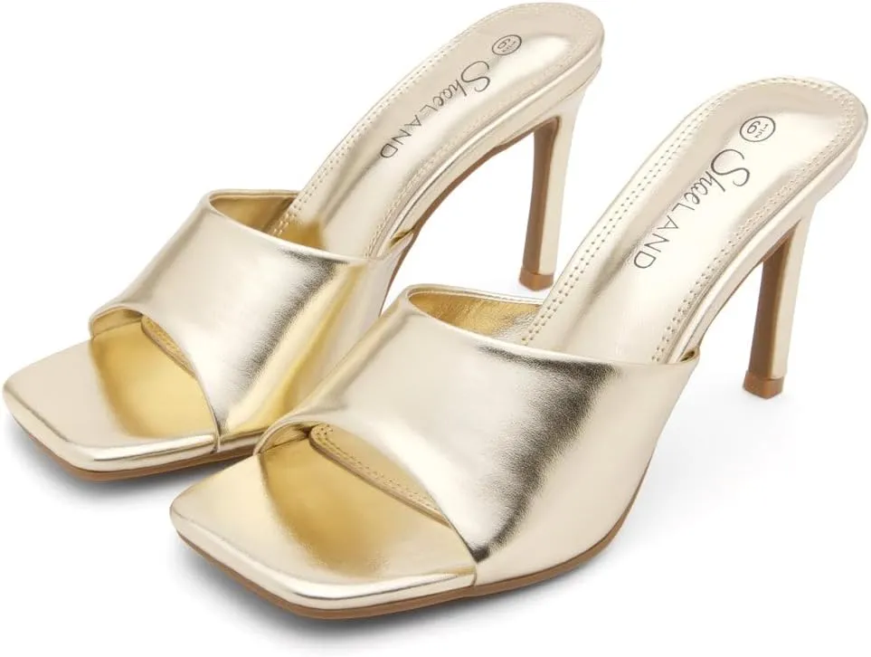 Shoe Land Melrose Women's High Heels Stiletto Heeled Slides, Square Open Toe One Band Slip-On Heeled Mules – Dressy Clear Heeled Sandals for Prom Party Wedding and Vacation