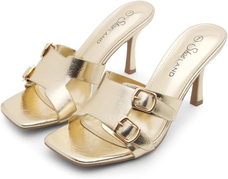 Shoe Land Melrose Women's High Heels Stiletto Heeled Slides, Square Open Toe One Band Slip-On Heeled Mules – Dressy Clear Heeled Sandals for Prom Party Wedding and Vacation