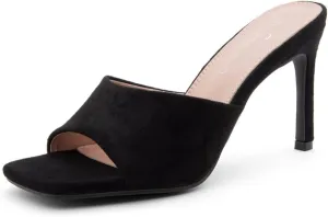 Shoe Land Melrose Women's High Heels Stiletto Heeled Slides, Square Open Toe One Band Slip-On Heeled Mules – Dressy Clear Heeled Sandals for Prom Party Wedding and Vacation