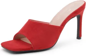 Shoe Land Melrose Women's High Heels Stiletto Heeled Slides, Square Open Toe One Band Slip-On Heeled Mules – Dressy Clear Heeled Sandals for Prom Party Wedding and Vacation