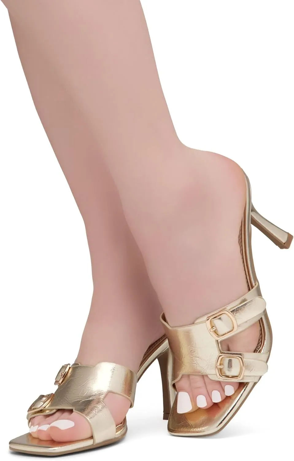 Shoe Land Melrose Women's High Heels Stiletto Heeled Slides, Square Open Toe One Band Slip-On Heeled Mules – Dressy Clear Heeled Sandals for Prom Party Wedding and Vacation