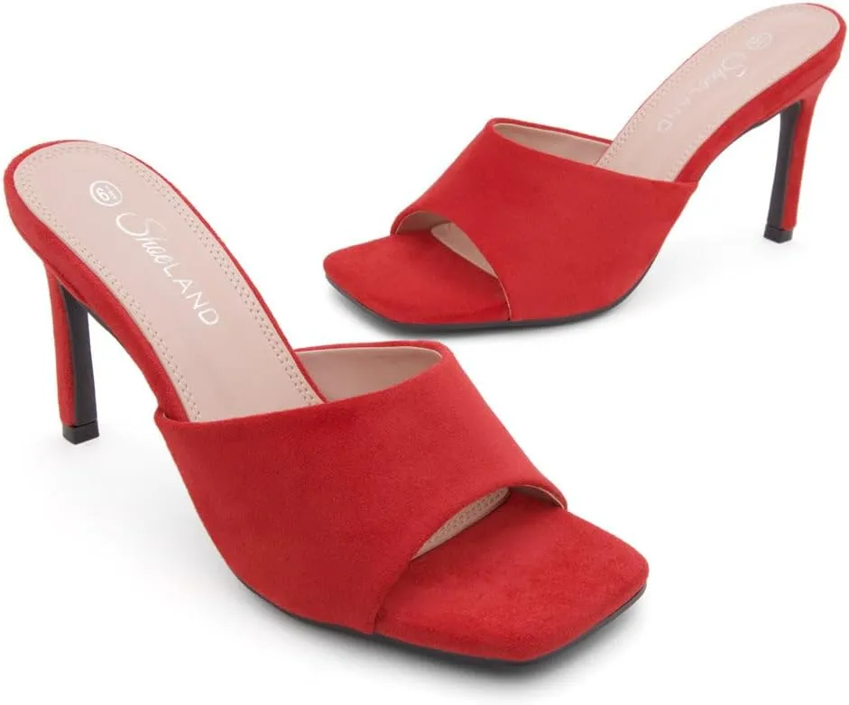 Shoe Land Melrose Women's High Heels Stiletto Heeled Slides, Square Open Toe One Band Slip-On Heeled Mules – Dressy Clear Heeled Sandals for Prom Party Wedding and Vacation
