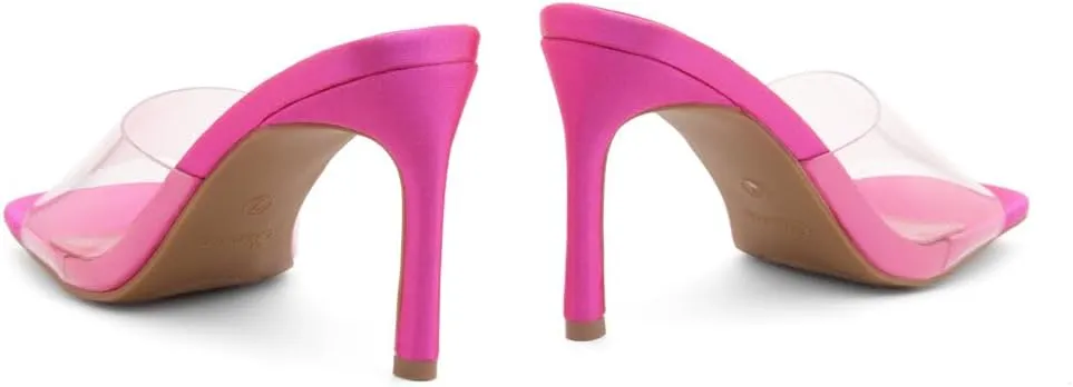Shoe Land Melrose Women's High Heels Stiletto Heeled Slides, Square Open Toe One Band Slip-On Heeled Mules – Dressy Clear Heeled Sandals for Prom Party Wedding and Vacation