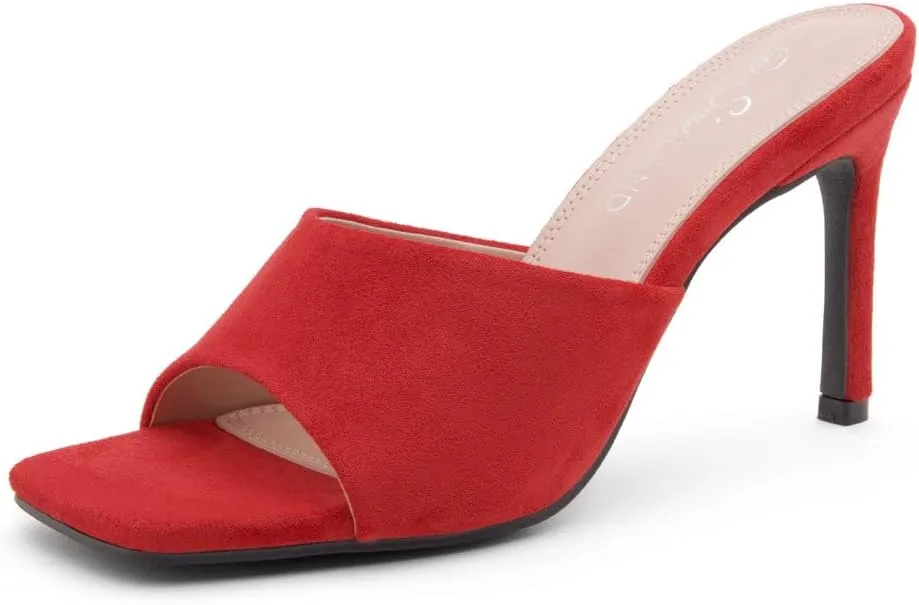 Shoe Land Melrose Women's High Heels Stiletto Heeled Slides, Square Open Toe One Band Slip-On Heeled Mules – Dressy Clear Heeled Sandals for Prom Party Wedding and Vacation