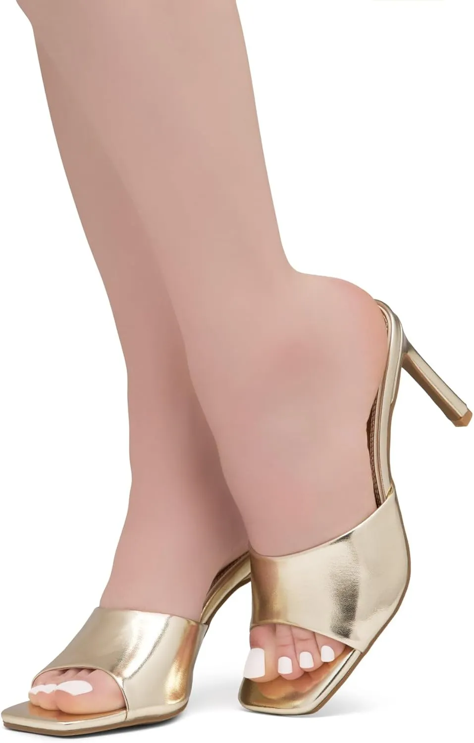 Shoe Land Melrose Women's High Heels Stiletto Heeled Slides, Square Open Toe One Band Slip-On Heeled Mules – Dressy Clear Heeled Sandals for Prom Party Wedding and Vacation