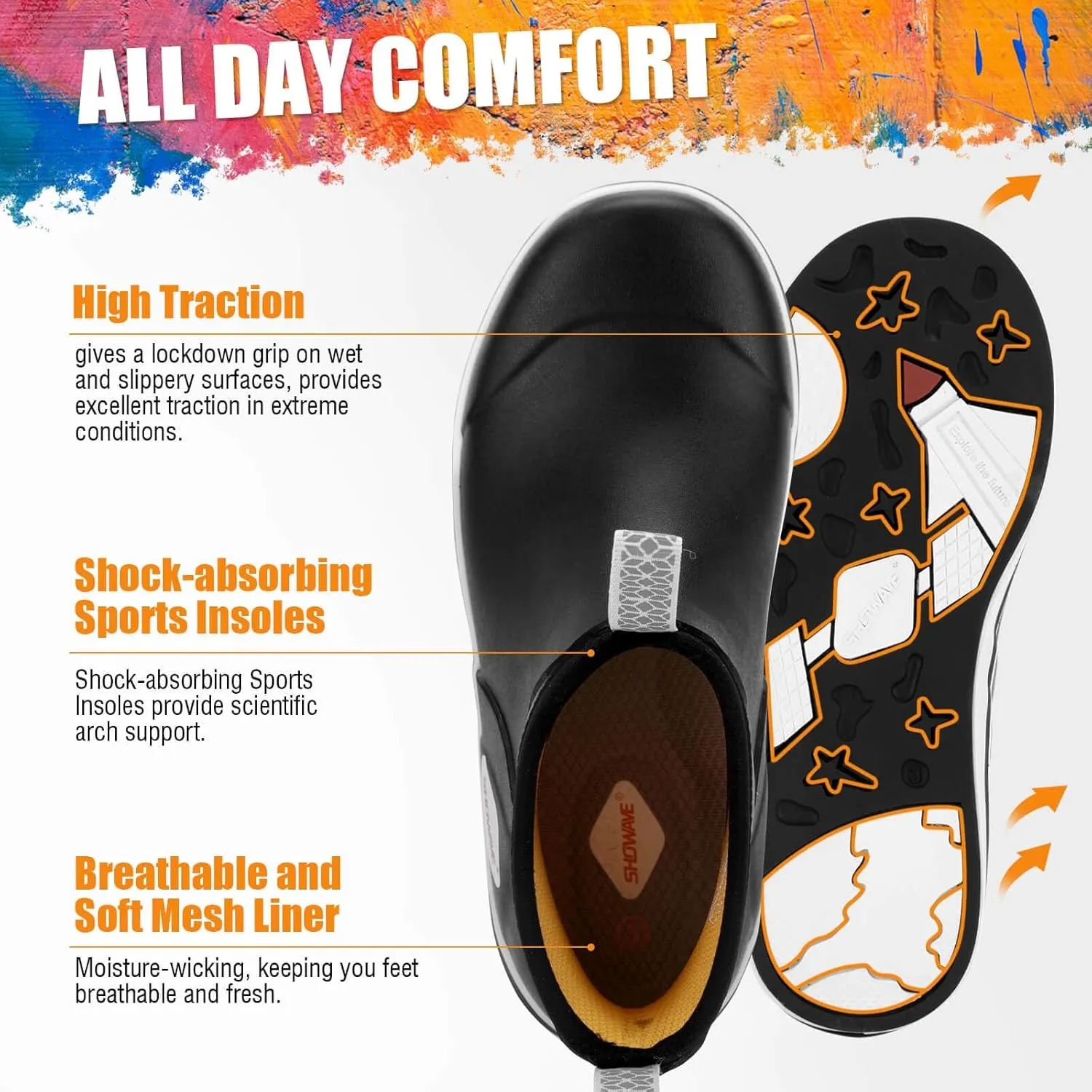 Showave Kid's Deck Boots Waterproof Ankle Rain Boots for Boys Girls Insulated Neoprene Rubber Boots Non-slip Child Rain Shoes