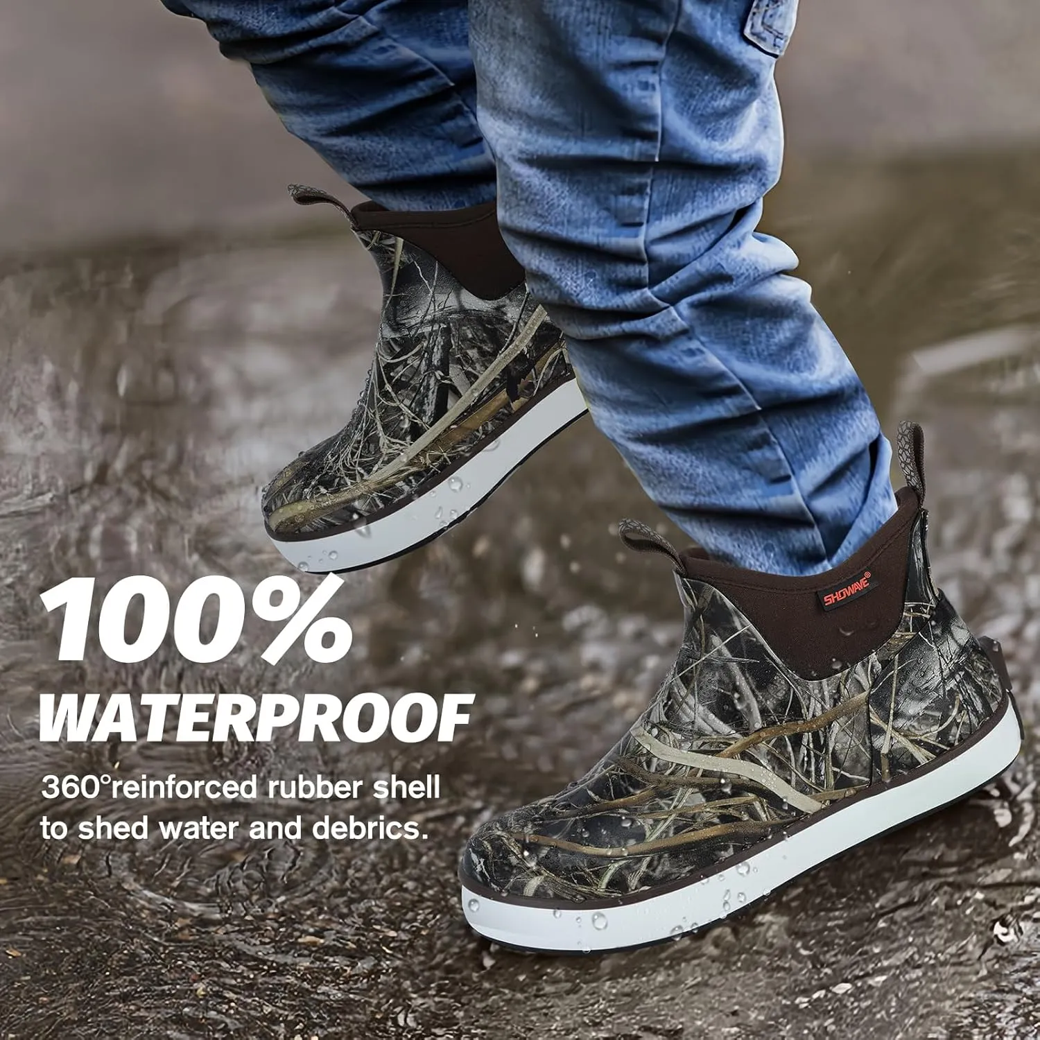 Showave Kid's Rain Boots Waterproof Deck Boots for Boys Girls Insulated Neoprene Rubber Boots Non-slip Child Mud Booties