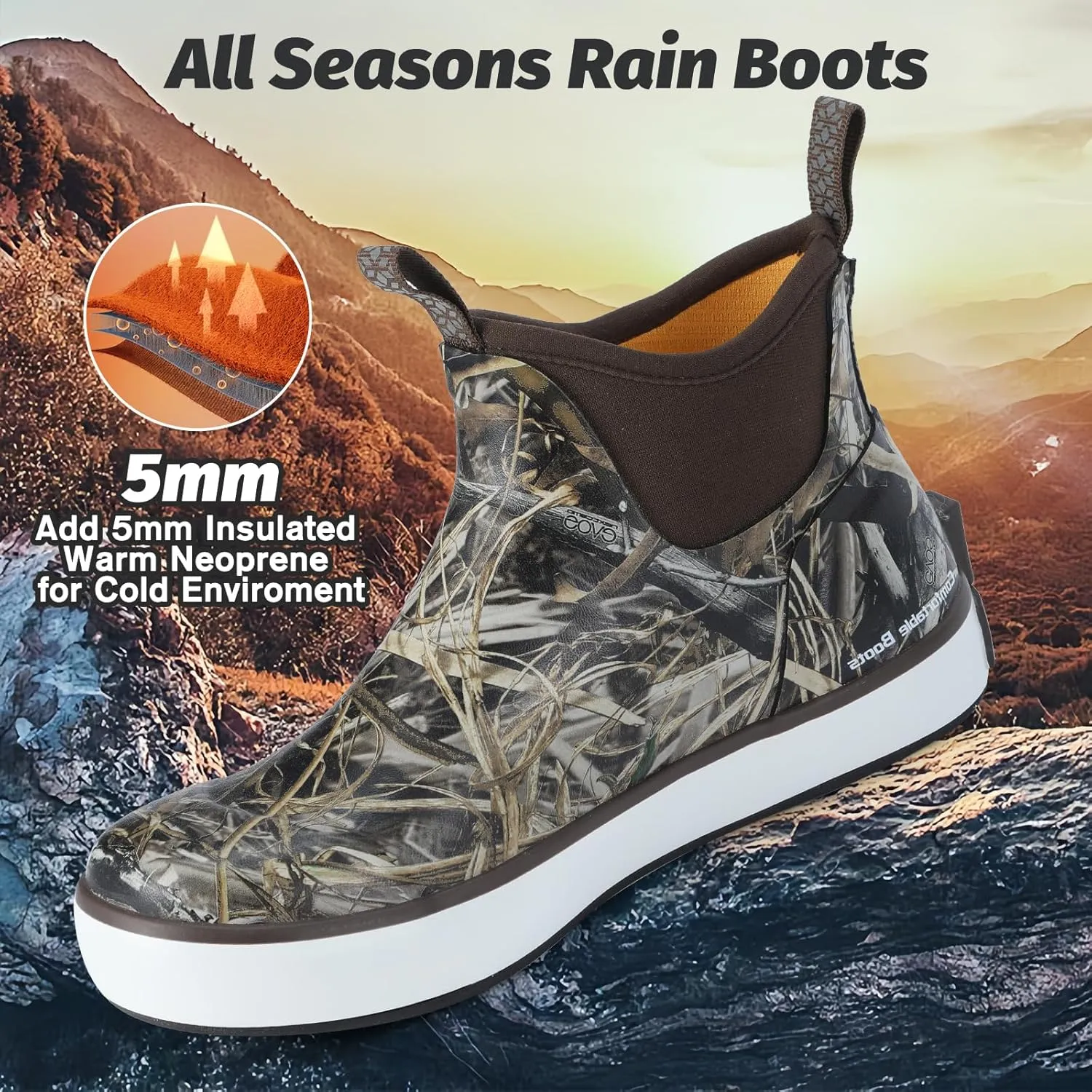 Showave Kid's Rain Boots Waterproof Deck Boots for Boys Girls Insulated Neoprene Rubber Boots Non-slip Child Mud Booties