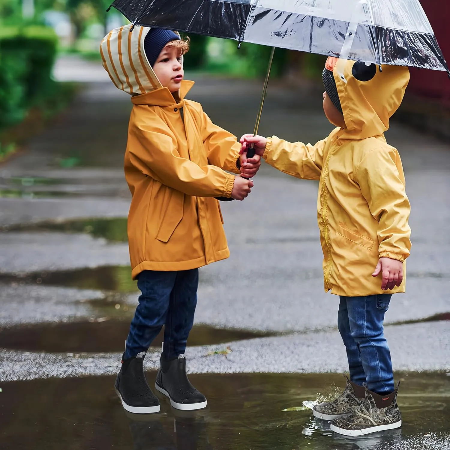 Showave Kid's Rain Boots Waterproof Deck Boots for Boys Girls Insulated Neoprene Rubber Boots Non-slip Child Mud Booties
