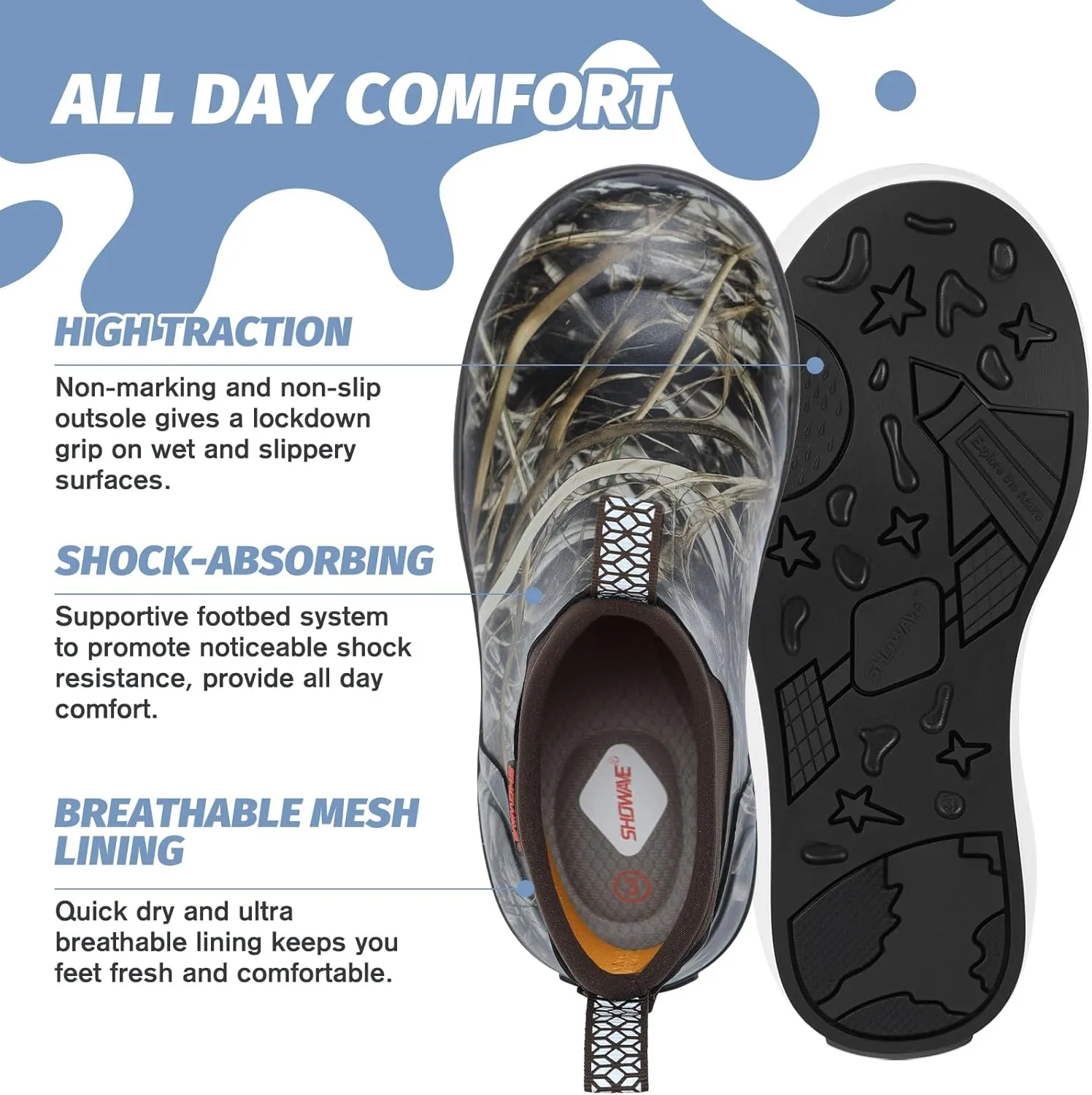 Showave Kid's Rain Boots Waterproof Deck Boots for Boys Girls Insulated Neoprene Rubber Boots Non-slip Child Mud Booties