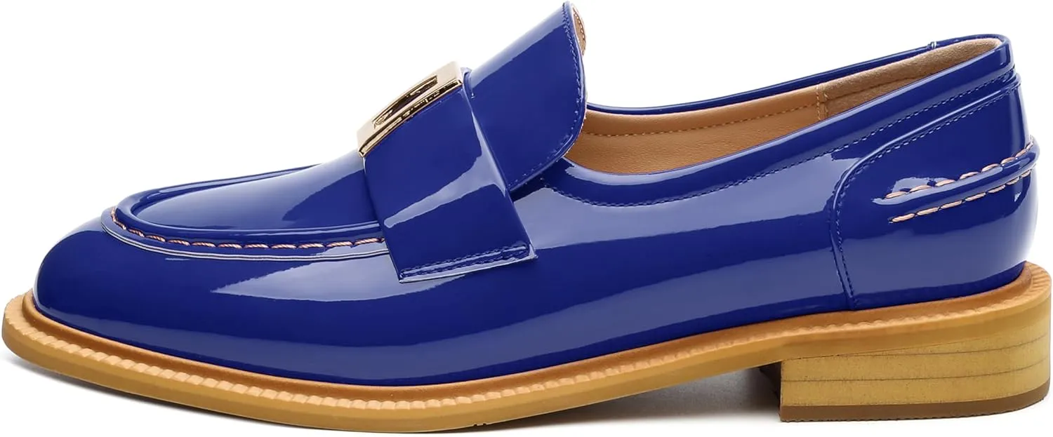SHOWFOREST Loafers for Women Low Heel Patent Leather Round Toe Block Penny Loafers Comfortable Casual Classic Slip on Shoes Office Party Dating Work Dress Shoes 1.2 Inch