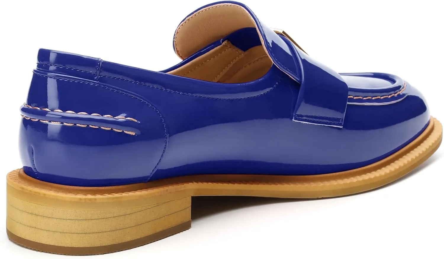 SHOWFOREST Loafers for Women Low Heel Patent Leather Round Toe Block Penny Loafers Comfortable Casual Classic Slip on Shoes Office Party Dating Work Dress Shoes 1.2 Inch