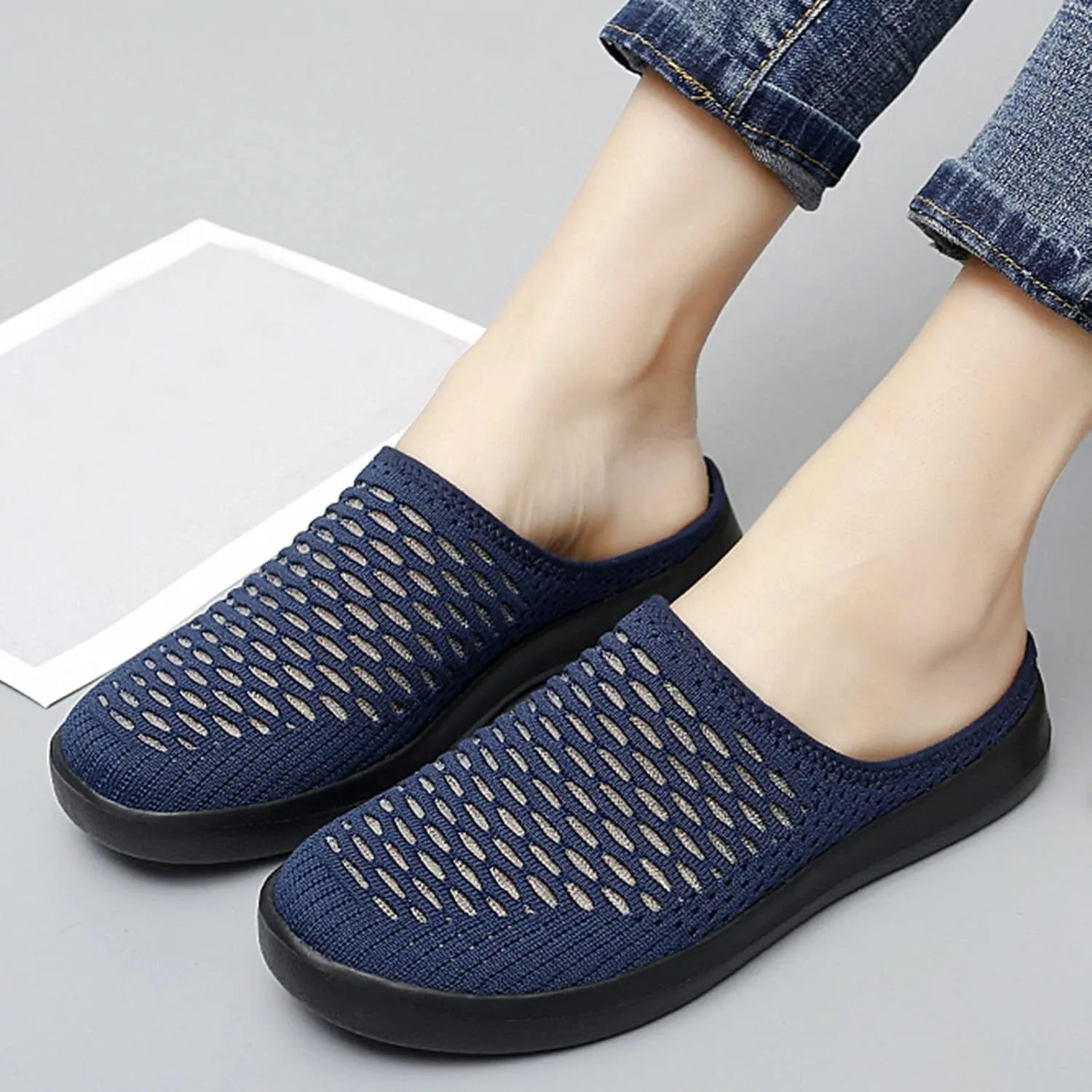 Sneaker Mules for Women Slip-On Orthopedic Slippers Backless Platform Sneakers Round Toe Mules Walking Sneakers