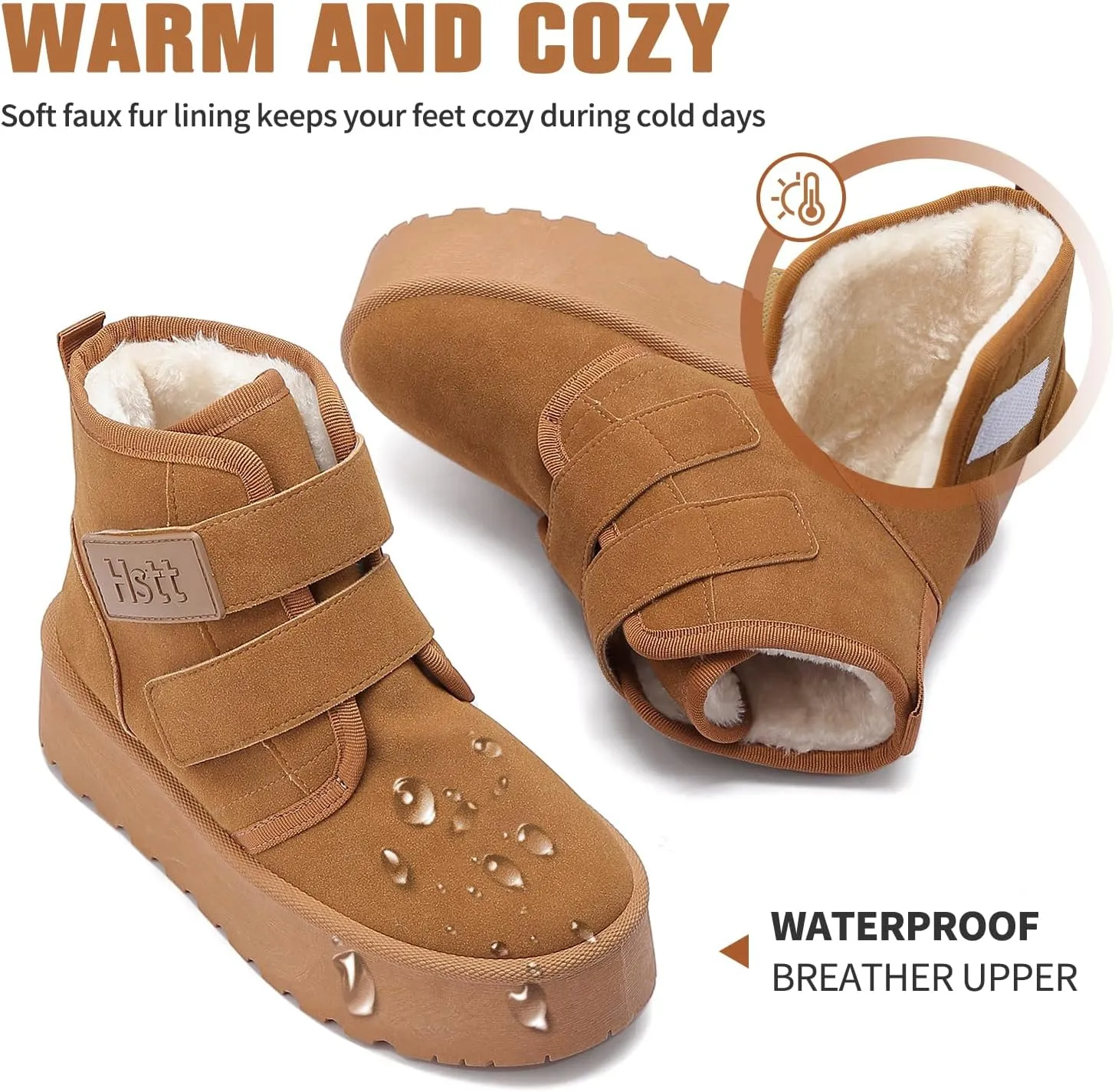 Snow Boots for Women Classic Genuine Suede Leather Winter Boots, Platform Anti-Slip Womens Fur Boots with Memory Foam, Lightweight Ankle Boots Comfort Fuzzy Slippers Shoes