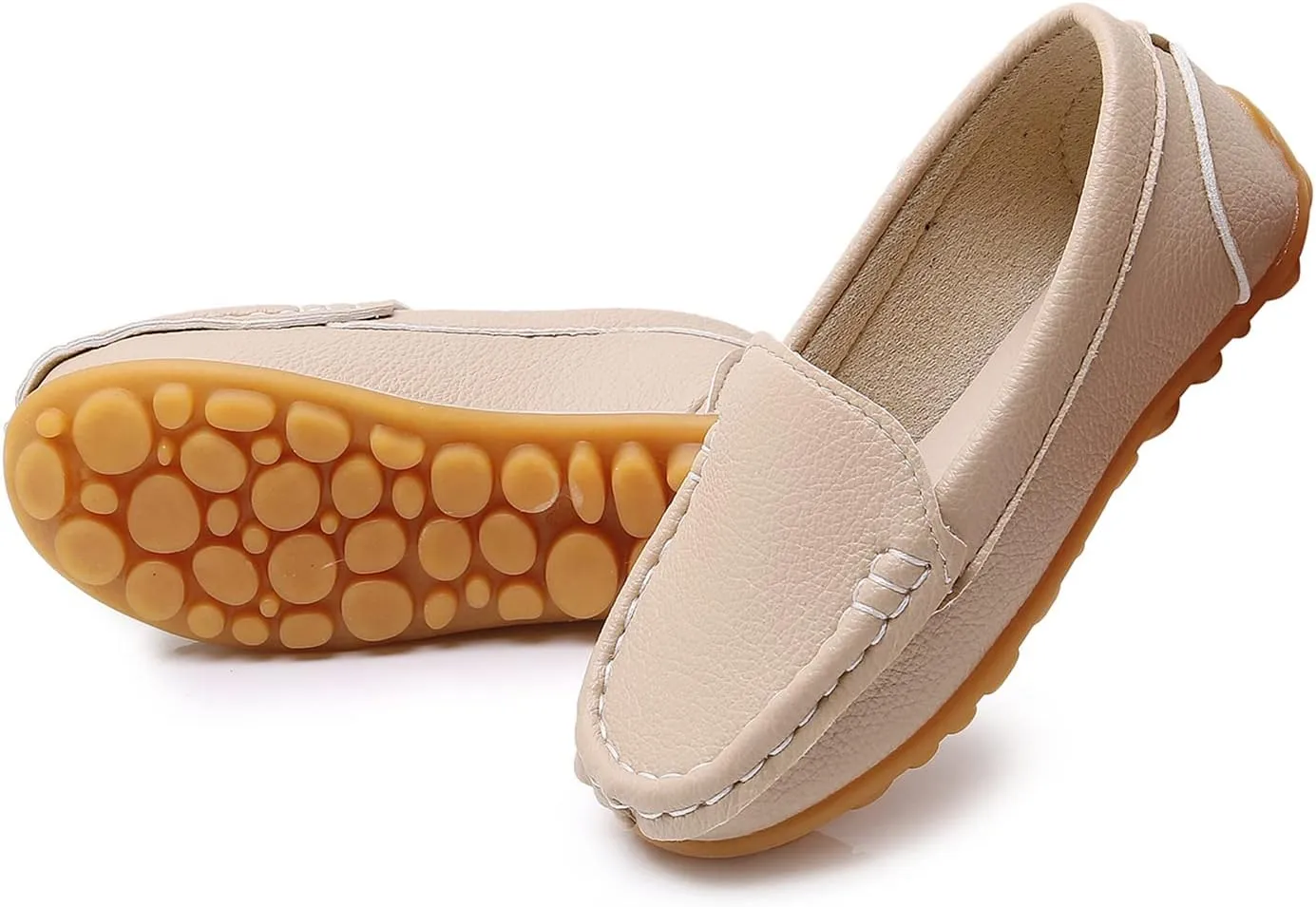 SOFMUO Boys Girls Leather Loafers Slip-On Oxford Flats Boat Dress Schooling Daily Walking Shoes(Toddler/Little Kids)