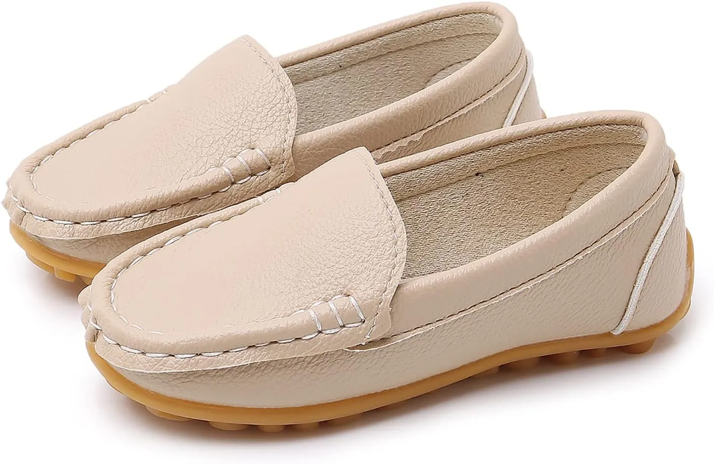 SOFMUO Boys Girls Leather Loafers Slip-On Oxford Flats Boat Dress Schooling Daily Walking Shoes(Toddler/Little Kids)