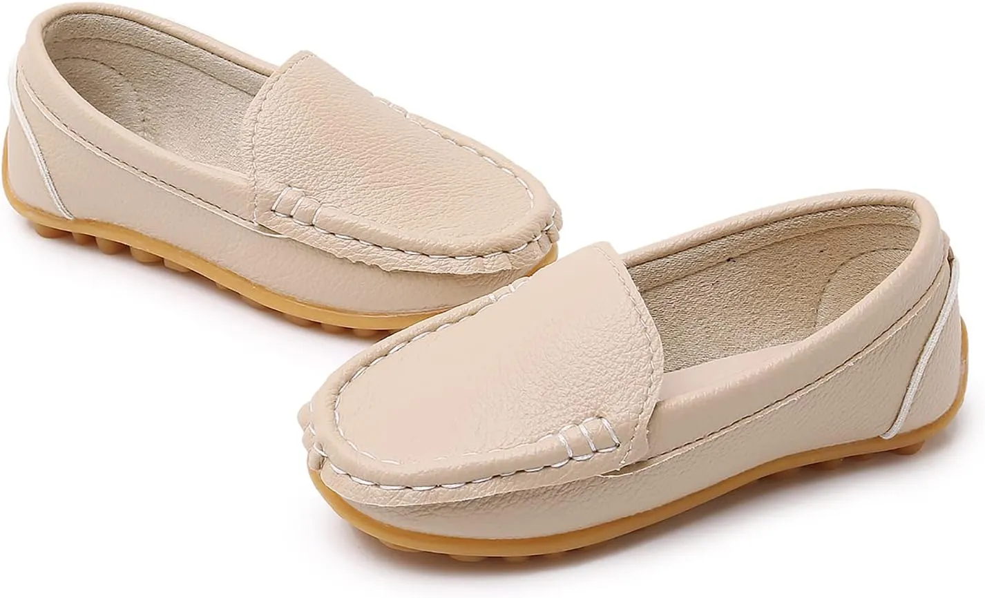 SOFMUO Boys Girls Leather Loafers Slip-On Oxford Flats Boat Dress Schooling Daily Walking Shoes(Toddler/Little Kids)