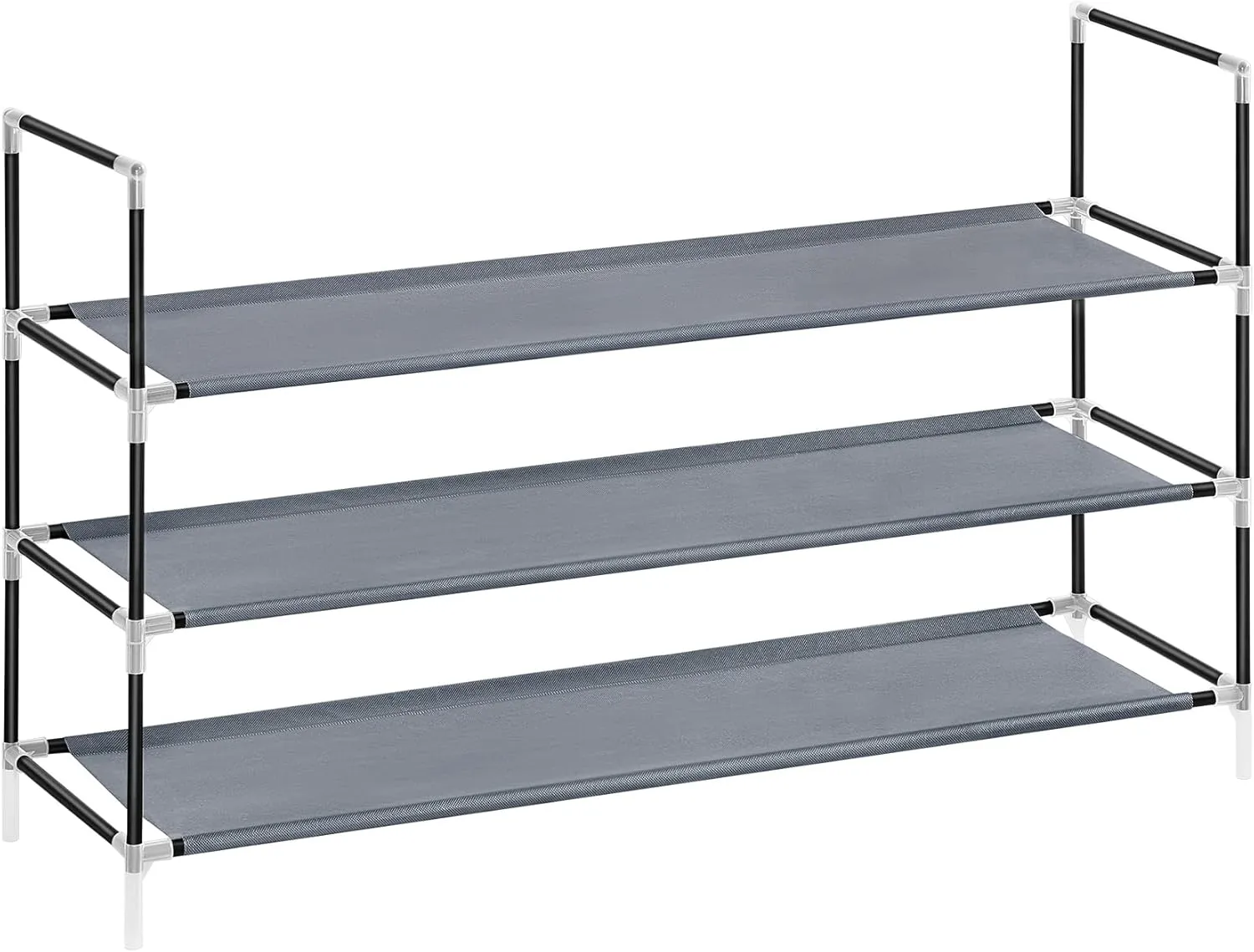 SONGMICS 3-Tier Shoe Rack, Shoe Storage for Hallway Closet, Slim and Space-Saving, Metal Frame, Non-Woven Fabric Shelves, Dove Gray and Ink Black ULSH053G01