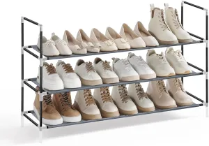 SONGMICS 3-Tier Shoe Rack, Shoe Storage for Hallway Closet, Slim and Space-Saving, Metal Frame, Non-Woven Fabric Shelves, Dove Gray and Ink Black ULSH053G01