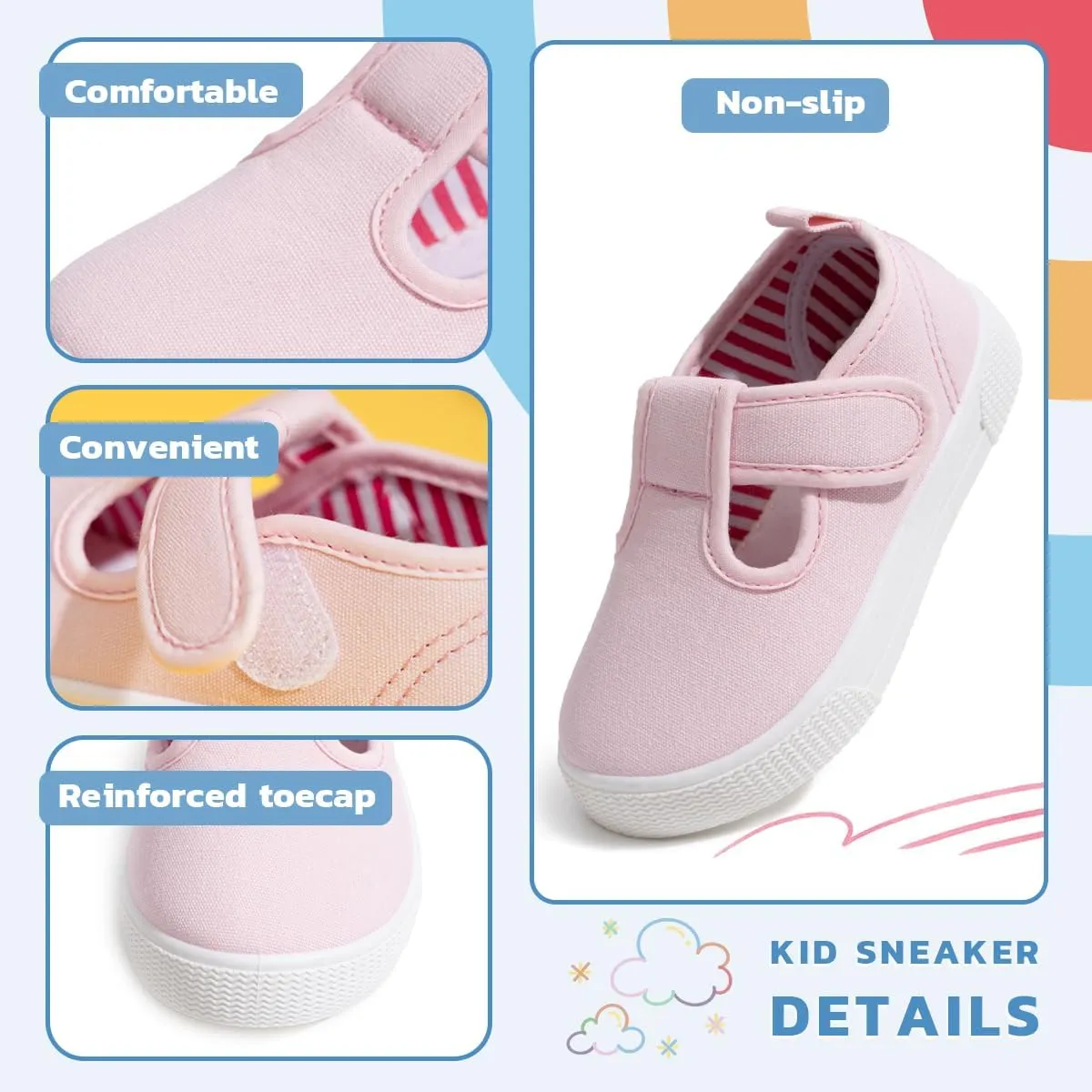 Sonsage Toddler Boys Girls Canvas Sneakers Soft Sole T-Strap Shoes Lightweight Comfy Classical Flats Non Skid Shoe for Little Kids