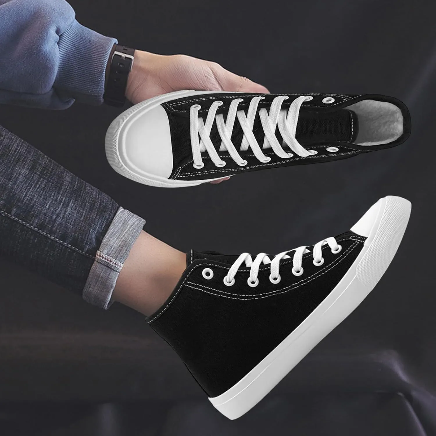 soofylia Womens High Top Canvas Sneakers,Unisex Fashion Lace-up Fuzzy Canvas Shoes,Casual Tennis Walking Shoes for Men