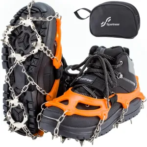 Sportneer Crampons, Traction Cleats Ice Snow Grips with 19 Stainless Steel Spikes, Ice Cleats Traction Snow Grips for Boots Shoes, Crampons Ice Cleats for Women Men Hiking Jogging Climbing And Fishing