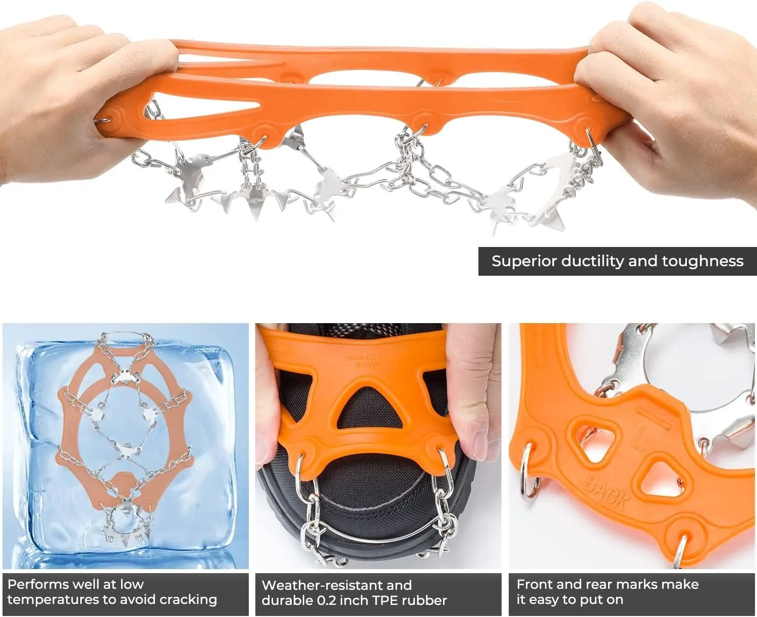 Sportneer Crampons, Traction Cleats Ice Snow Grips with 19 Stainless Steel Spikes, Ice Cleats Traction Snow Grips for Boots Shoes, Crampons Ice Cleats for Women Men Hiking Jogging Climbing And Fishing